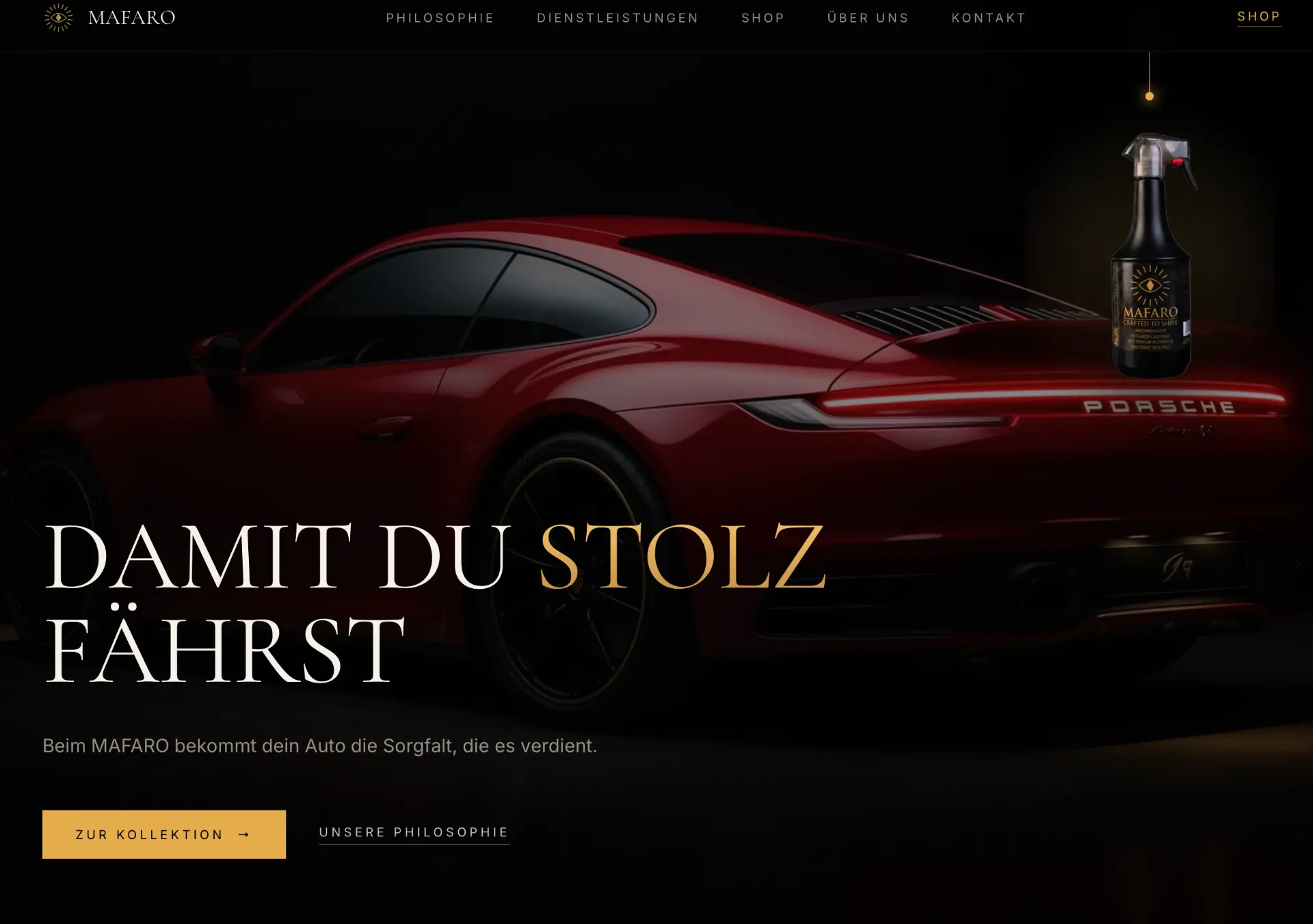 MAFARO website showing a red sports car and premium car care products